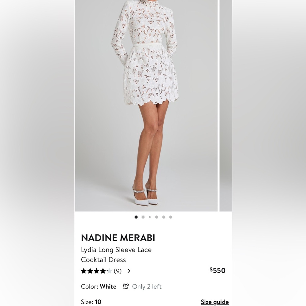 NADINE MERABI White Floral Lace Long Sleeve Lydia Dress Size 10. Bridal look